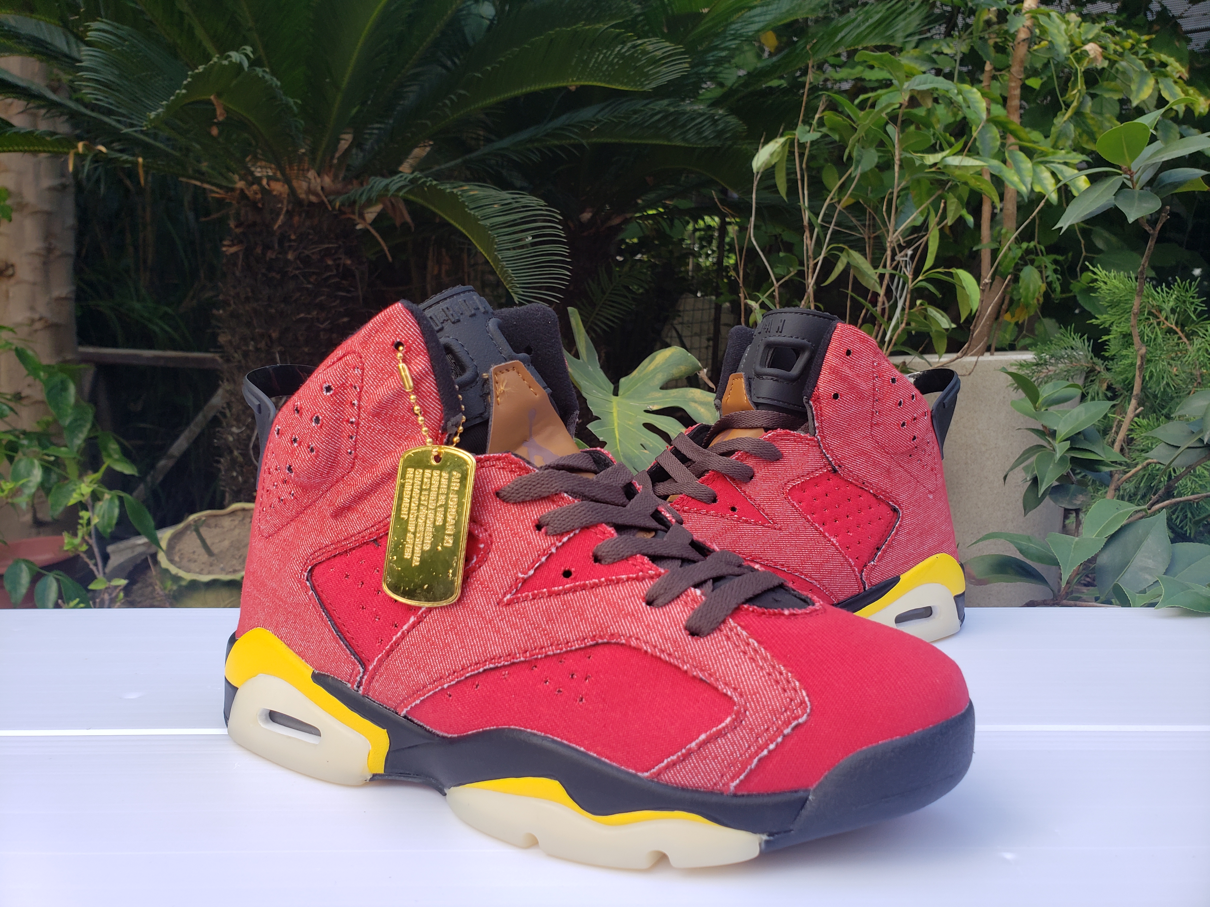 2020 Air Jordan 6 Denim Red Yellow Black Shoes